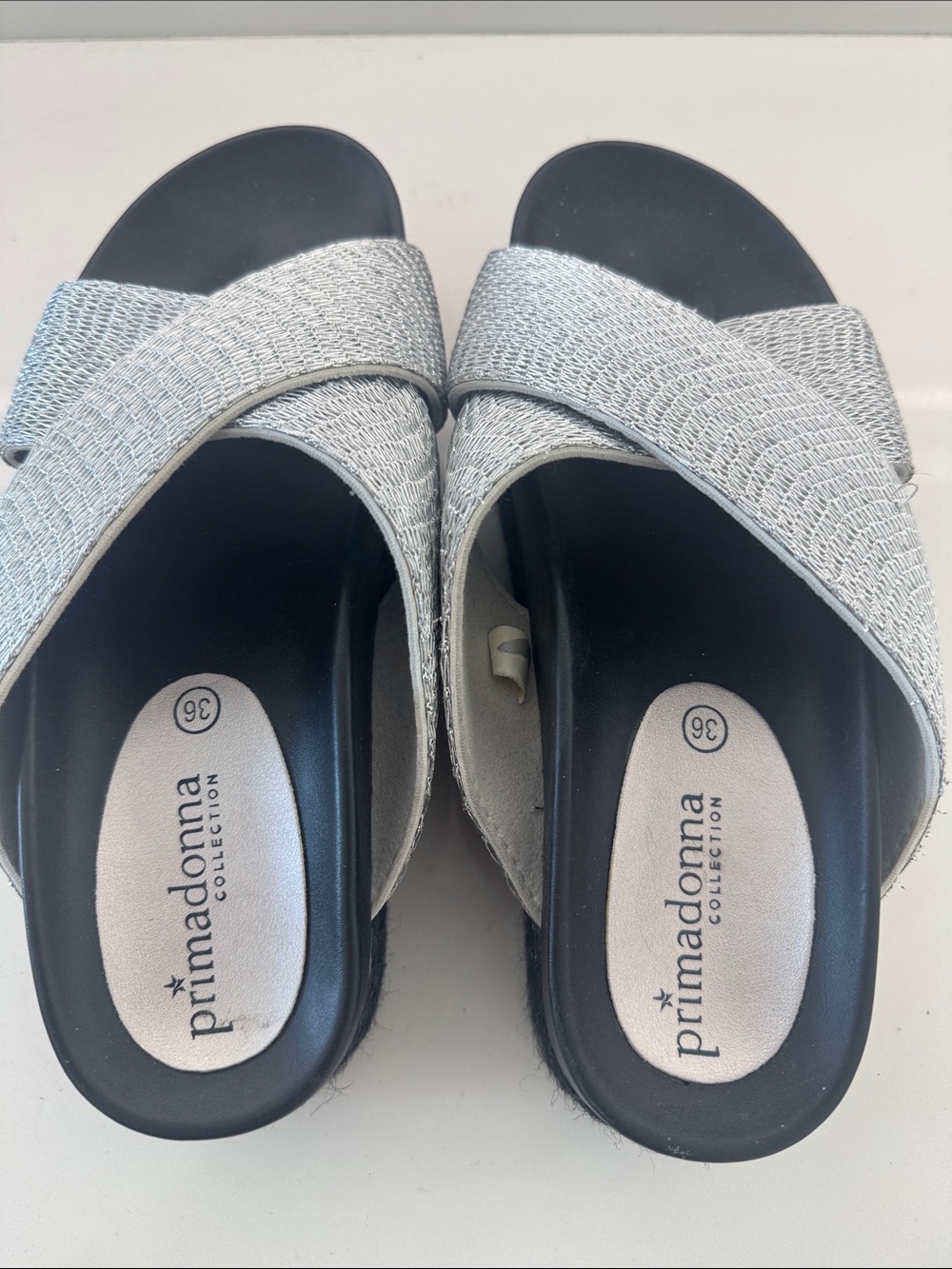 Silver Crisscross Slide Mules